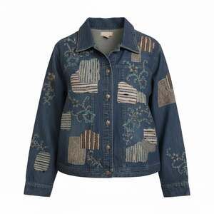 Wear It by Tantrums Embroidered Floral Patchwork Denim Jacket Size XL Boho